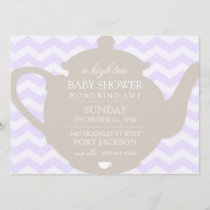 Purple & Brown Chevron High Tea Baby Shower Invite