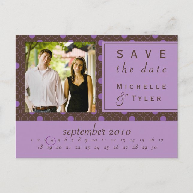 Purple & Brown Circle Save the Date Announcement Postcard (Front)