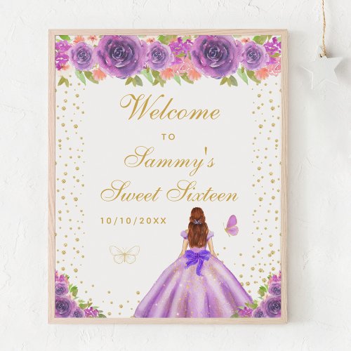 Purple Brown Hair Girl Sweet Sixteen Welcome Poster