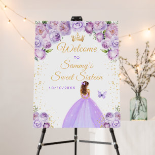 Purple Brown Hair Princess Sweet Sixteen Welcome Foam Board