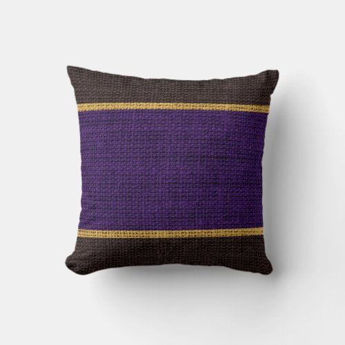 Purple  Brown Rustic Burlap Jute Background Throw Pillow