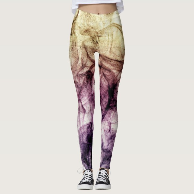 Purple Brown Smoky Dust Abstract Leggings (Front)