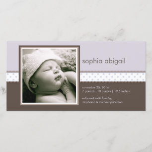 Purple Brown Sweet Baby Girl Birth Announcement
