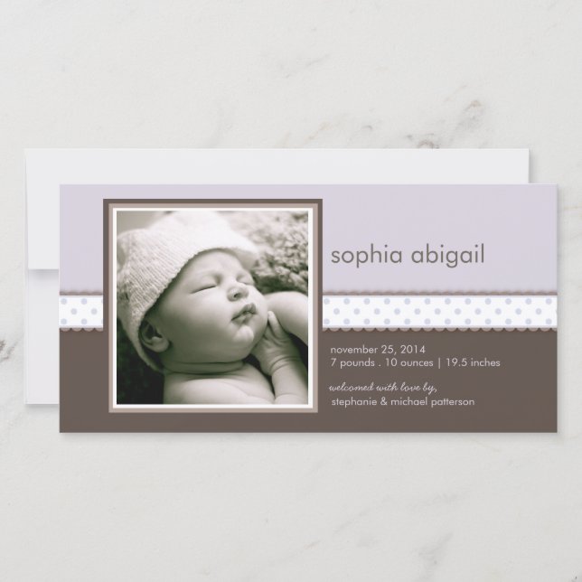 Purple | Brown Sweet Baby Girl Birth Announcement (Front)