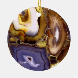 Purple Brown White Agate design Ceramic Ornament
