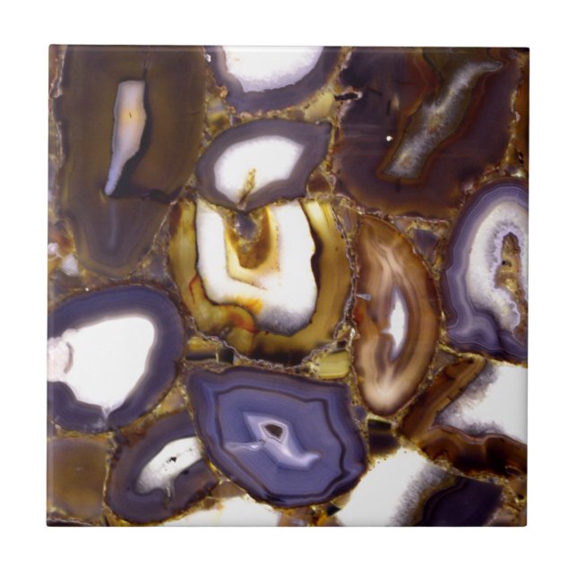 Purple Brown White Agate design Ceramic Tile (Front)