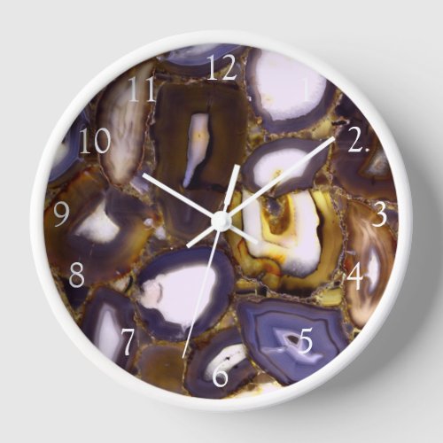Purple Brown White Agate stone geode pattern  Clock