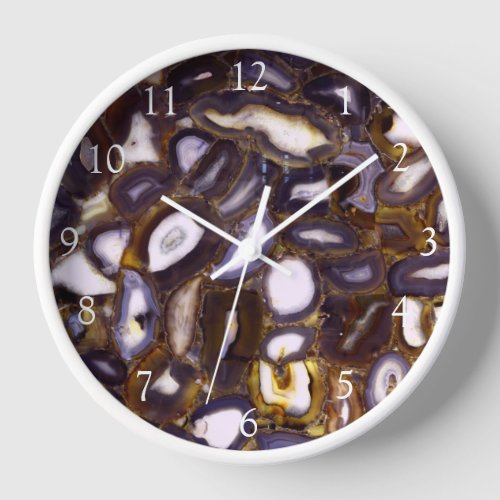 Purple Brown White Agate stone geode pattern  Clock