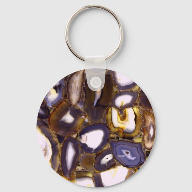 Purple Brown White Agate stone pattern  Keychain (Front)