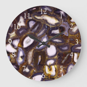 Purple Brown White Agate stone pattern Large Clock