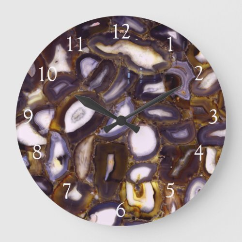 Purple Brown White Agate stone pattern  Large Clock