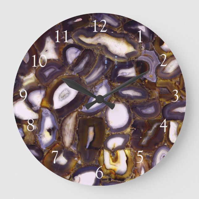 Purple Brown White Agate stone pattern  Large Clock (Front)