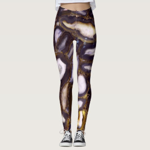 Purple Brown White Agate stone pattern Leggings