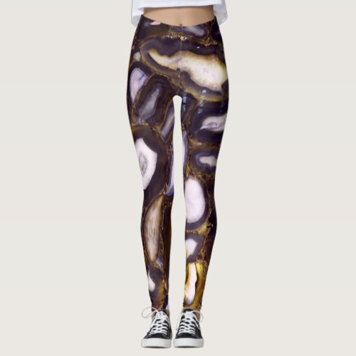 Purple Brown White Agate stone pattern  Leggings