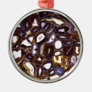 Purple Brown White Agate stone pattern Metal Ornament