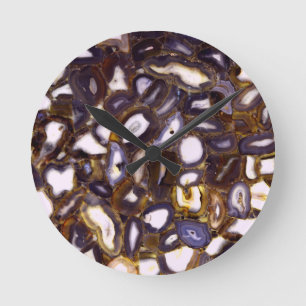 Purple Brown White Agate stone pattern Round Clock