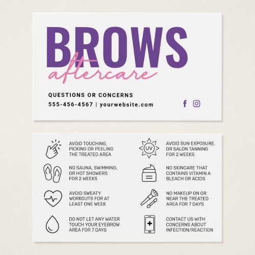 Purple Brows Aftercare PMU Brow Instructions Card