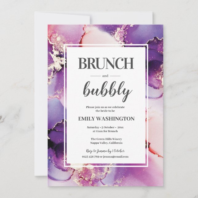 Purple Brunch & Bubbly Bridal Shower Invitation (Front)