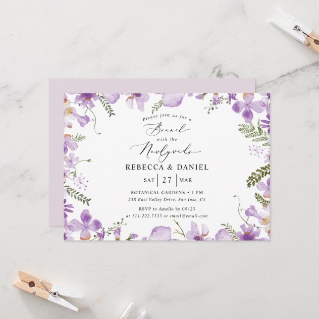 Purple Brunch With Newlyweds Wedding Invitation (Front/Back In Situ)