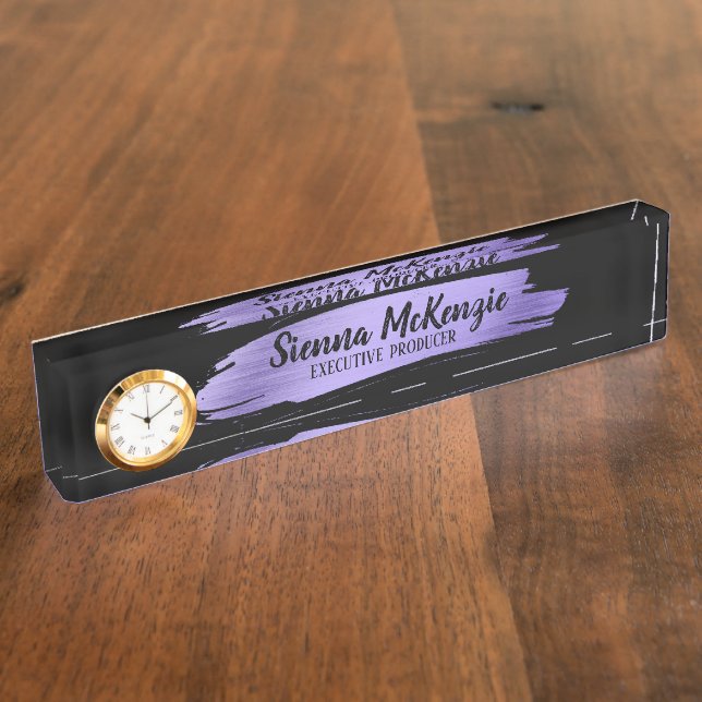 Purple brush stroke desk name plate (Side)