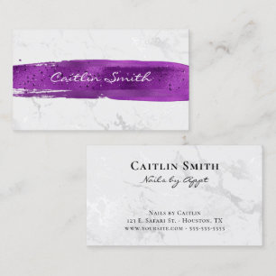 Purple Brush Stroke Silver White Foil Marble Business Card