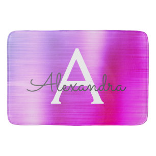 Purple Brushed Metal Monogram Name and Initial Bath Mat