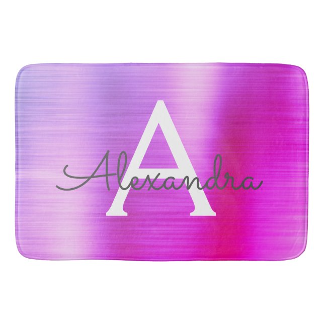 Purple Brushed Metal Monogram Name and Initial Bath Mat (Front)