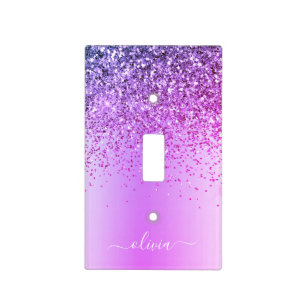 Purple Brushed Metal Monogram Name Girly Light Switch Cover