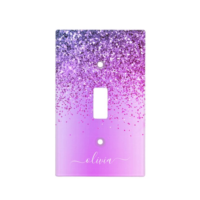 Purple Brushed Metal Monogram Name Girly Light Switch Cover (Front)
