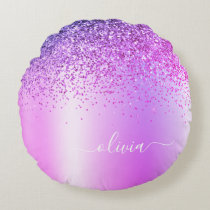 Purple Brushed Metal Monogram Name Girly Round Pillow