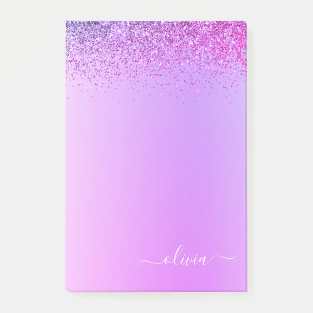 Purple Brushed Metal Monogram Name Luxury Post-it Notes (Front)