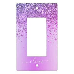 Purple Brushed Metal Monogram Name Modern Light Switch Cover