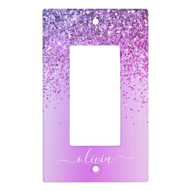 Purple Brushed Metal Monogram Name Modern Light Switch Cover (Front)