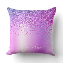 Purple Brushed Metal Monogram Name Modern Throw Pillow