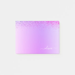 Purple Brushed Metal Monogram Name Post-it Notes