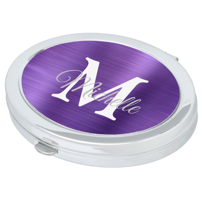 Purple Brushed Metal Personalized Compact Mirror (Turned)