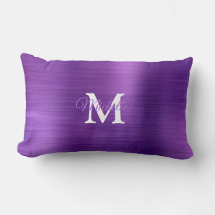Purple Brushed Metal Personalized Monogram Lumbar Pillow