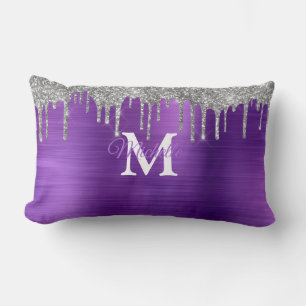 Purple Brushed Metal Personalized Monogram Lumbar Pillow