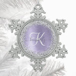 Purple Brushed Metal Silver Glitter Monogram Name<br><div class="desc">Easily personalize this trendy chic snowflake framed Christmas ornament design featuring pretty silver sparkling glitter on a purple brushed metallic background.</div>