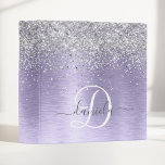 Purple Brushed Metal Silver Glitter Monogram Name 3 Ring Binder<br><div class="desc">Easily personalize this trendy chic binder design featuring pretty silver sparkling glitter on a purple brushed metallic background.</div>