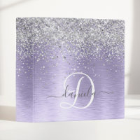 Purple Brushed Metal Silver Glitter Monogram Name