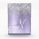 Purple Brushed Metal Silver Glitter Monogram Name Acrylic Award<br><div class="desc">Easily personalize this trendy chic acrylic award design featuring pretty silver sparkling glitter on a purple brushed metallic background.</div>