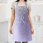 Purple Brushed Metal Silver Glitter Monogram Name Apron<br><div class="desc">Easily personalize this trendy chic apron design featuring pretty silver sparkling glitter on a purple brushed metallic background.</div>