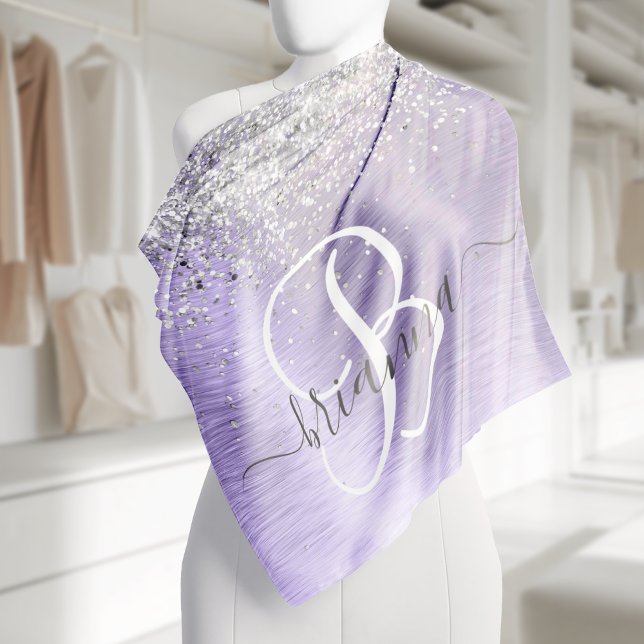 Purple Brushed Metal Silver Glitter Monogram Name Bandana (Creator Uploaded)