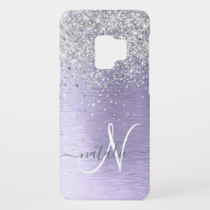 Purple Brushed Metal Silver Glitter Monogram Name Case-Mate Samsung Galaxy S9 Case
