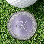 Purple Brushed Metal Silver Glitter Monogram Name Golf Ball Marker<br><div class="desc">Easily personalize this trendy chic golf ball marker design featuring pretty silver sparkling glitter on a purple brushed metallic background.</div>