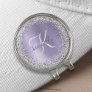 Purple Brushed Metal Silver Glitter Monogram Name Golf Hat Clip