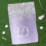 Purple Brushed Metal Silver Glitter Monogram Name Golf Towel