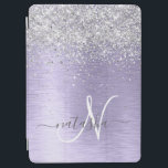 Purple Brushed Metal Silver Glitter Monogram Name iPad Air Cover<br><div class="desc">Easily personalize this trendy chic ipad cover design featuring pretty silver sparkling glitter on a purple brushed metallic background.</div>
