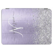 Purple Brushed Metal Silver Glitter Monogram Name iPad Air Cover (Horizontal)